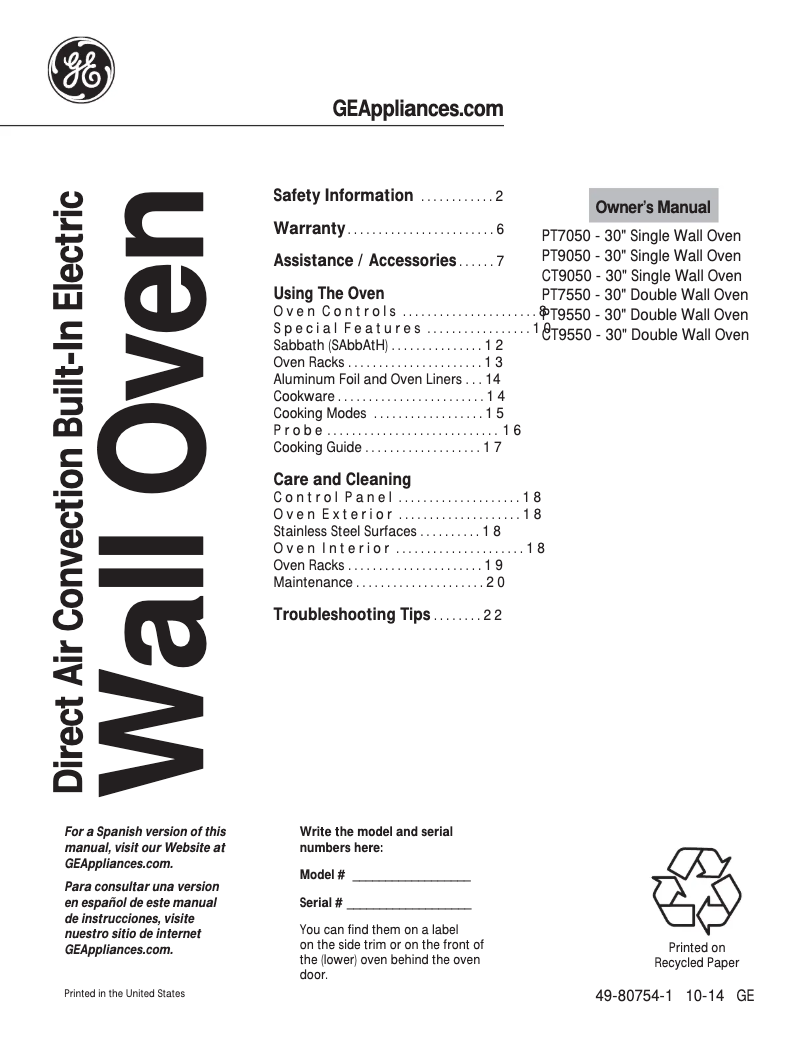 First page image of the manual for PT7050EHES Profile