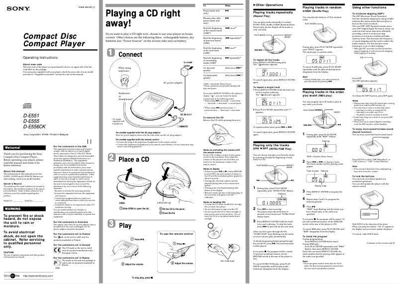 First page image of the manual for D-E556CK