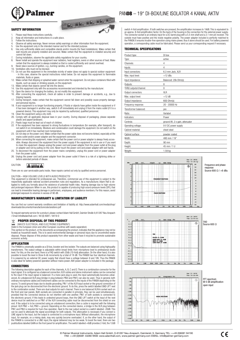 Page 1 of the manual User Manual Palmer PAN 08