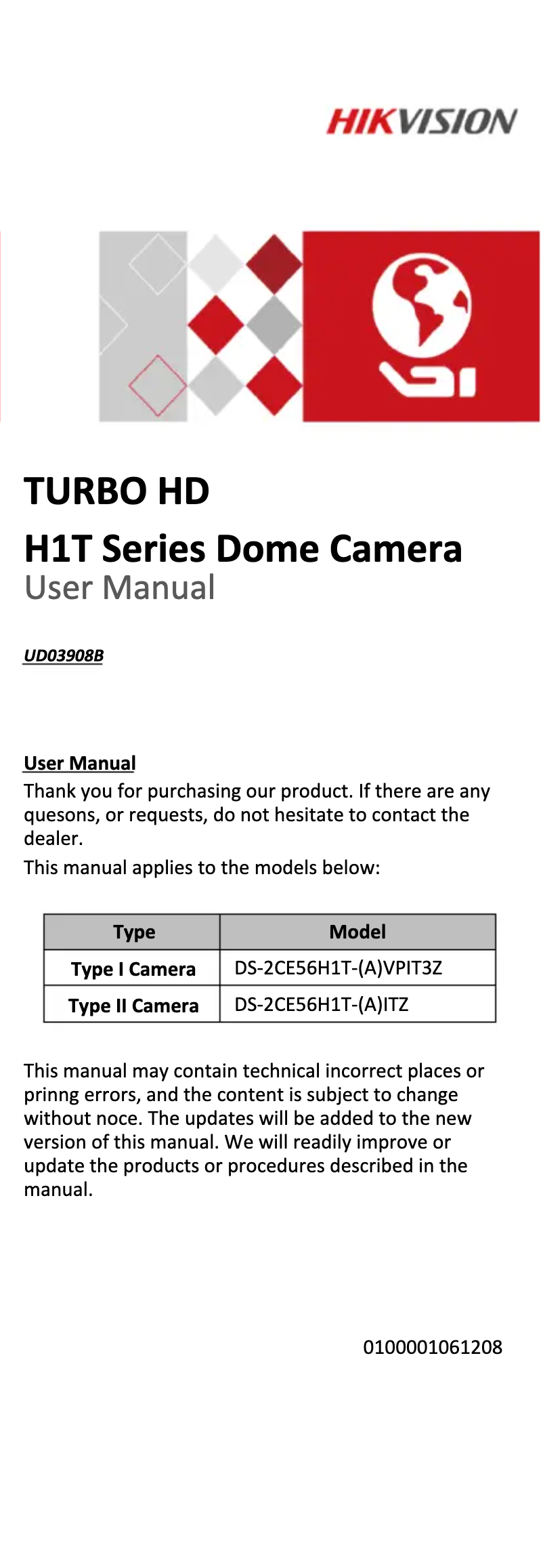 Page 1 of the manual User Manual Hikvision DS-2CE56H1T-ITZ