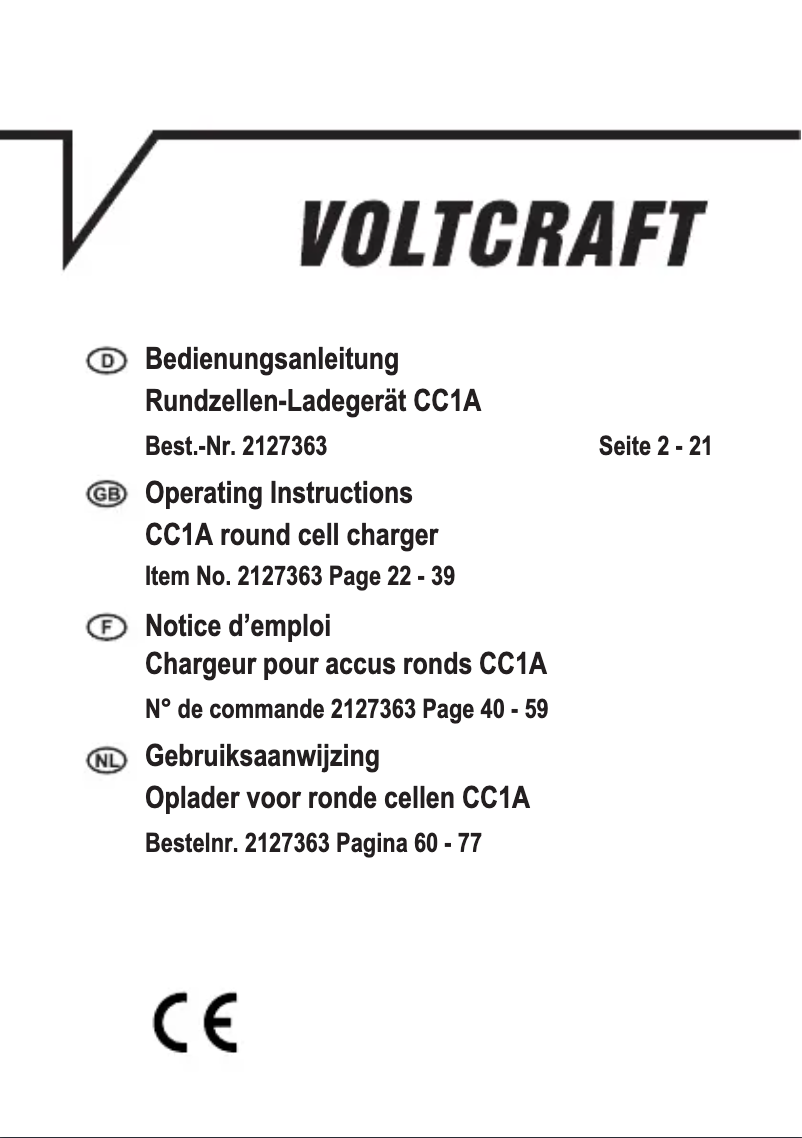Page 1 of the manual User Manual Voltcraft CC1A