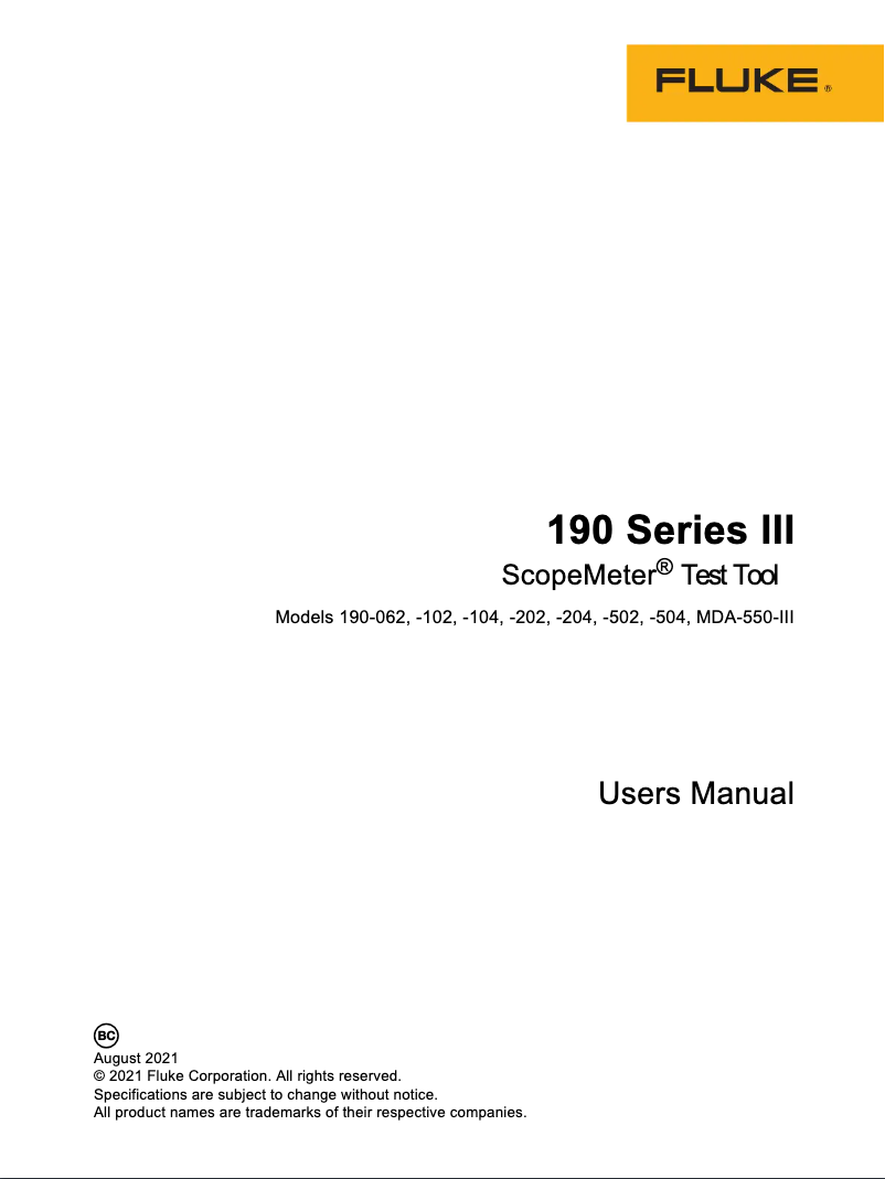 First page image of the manual for ScopeMeter 190