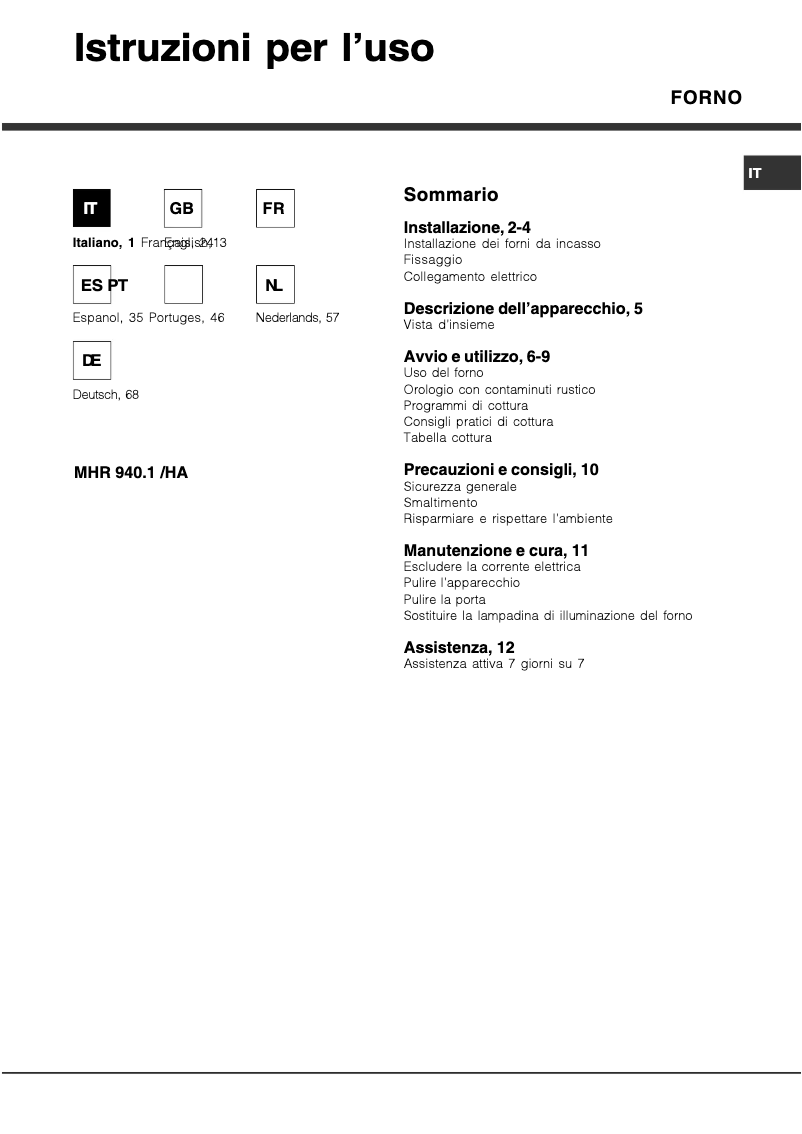 Page 1 of the manual User Manual Hotpoint Ariston Deco MHR 940.1 (OW) /HA