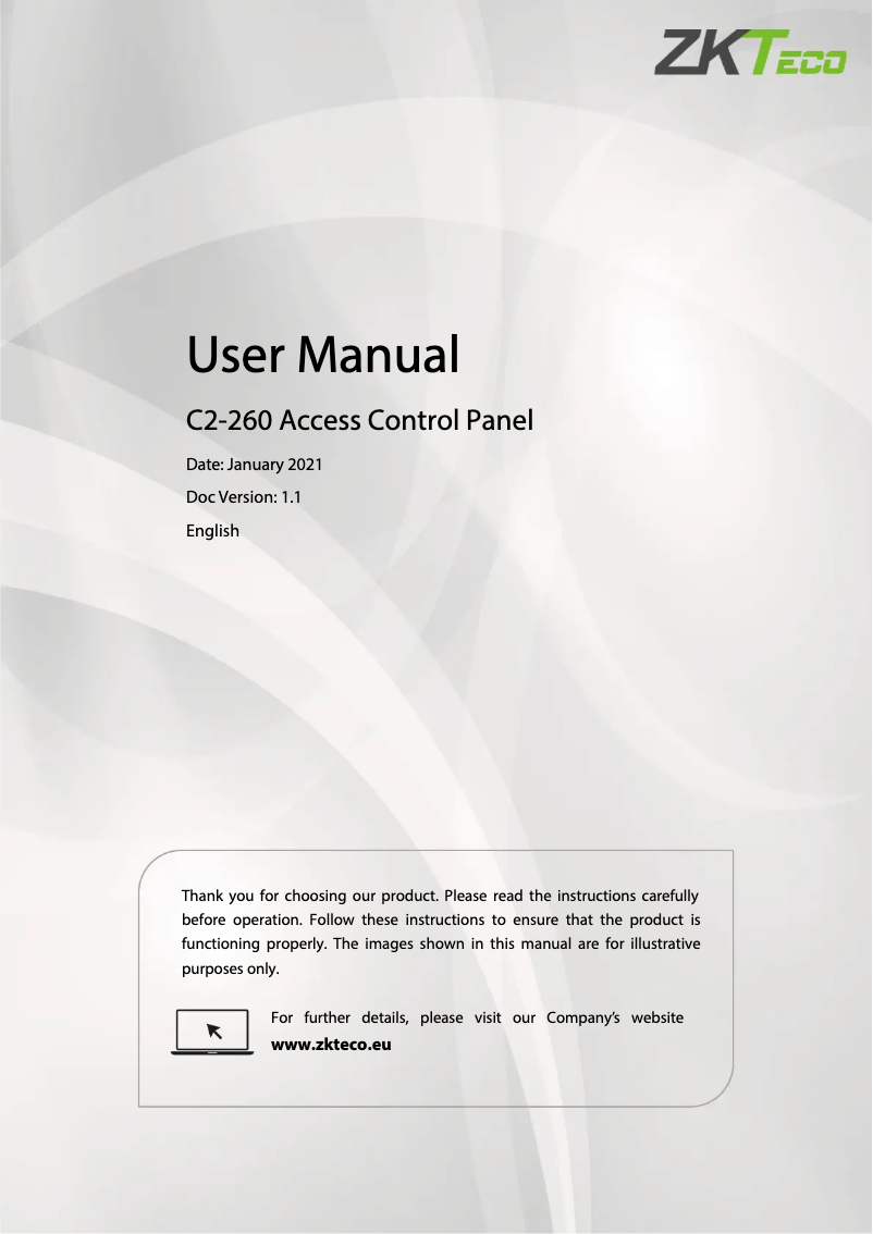 Page 1 of the manual User Manual ZKTeco C2-260