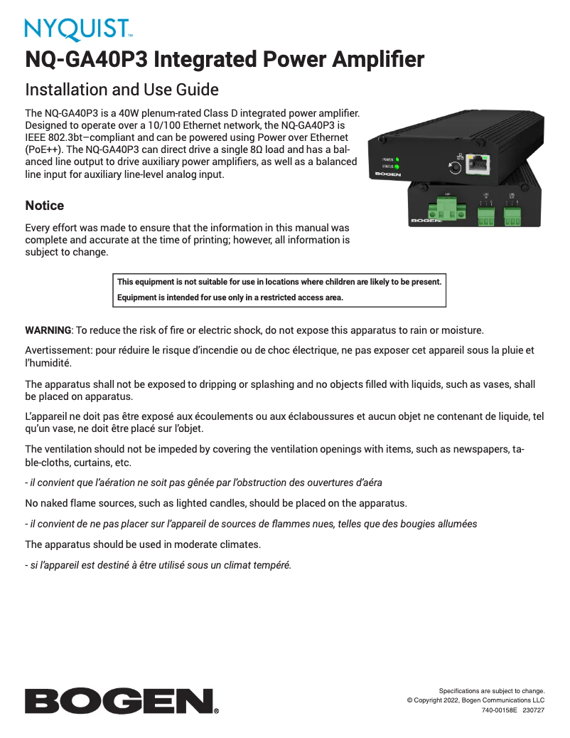 First page image of the manual for NQ-GA40P3