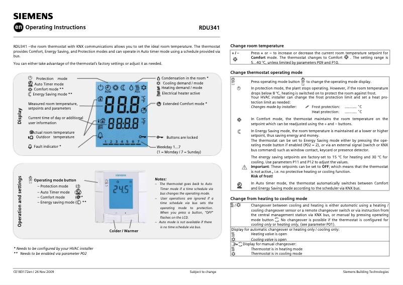 Page 1 of the manual User Manual Siemens RDU341