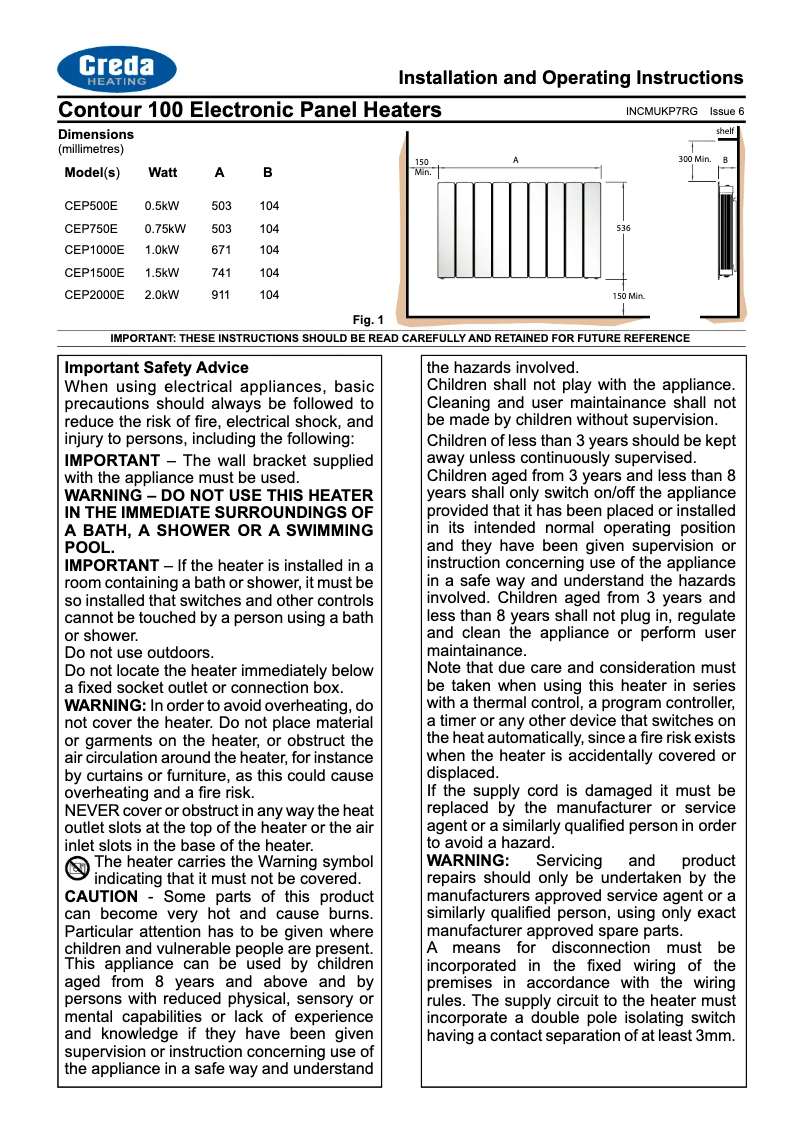 Page 1 of the manual User Manual Creda CEP750E