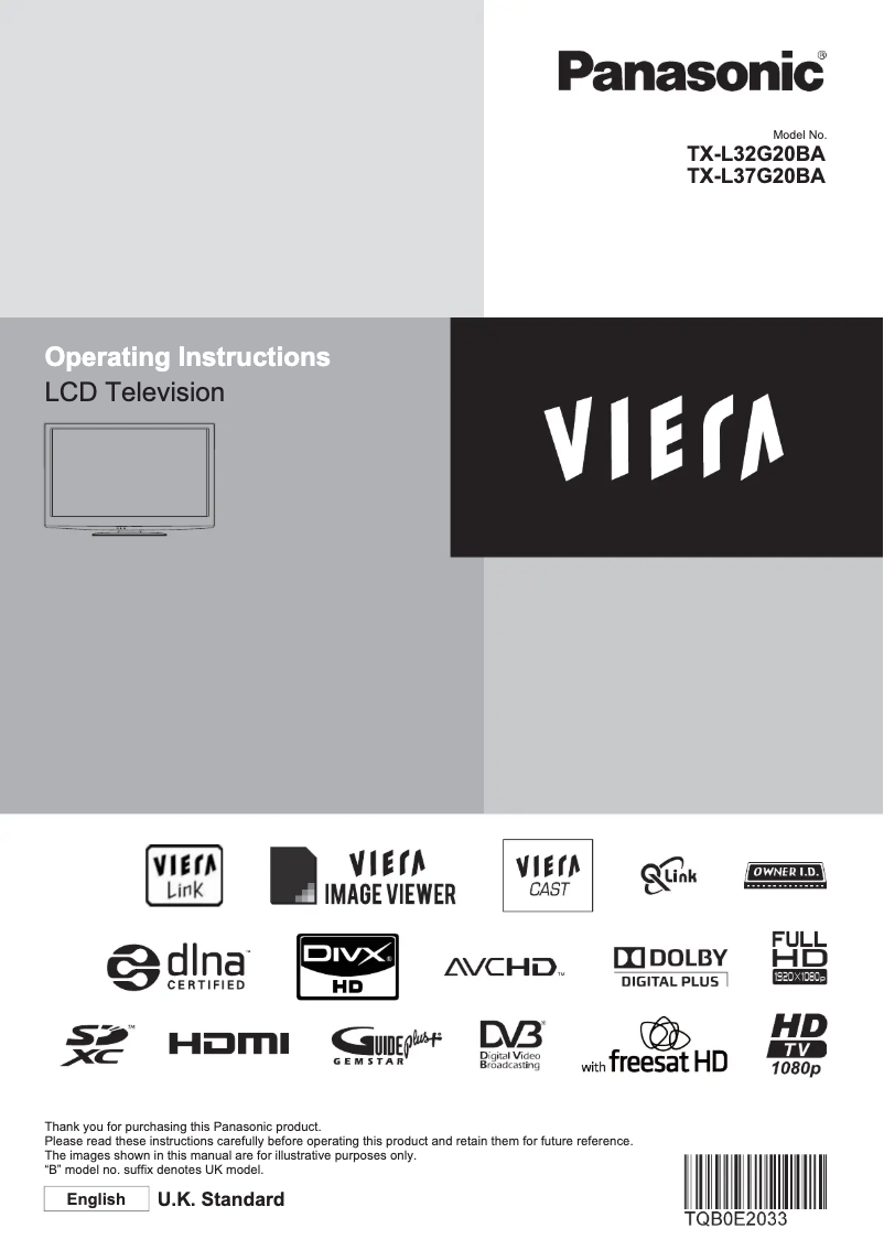 Page 1 of the manual User Manual Panasonic Viera TX-L37G20BA