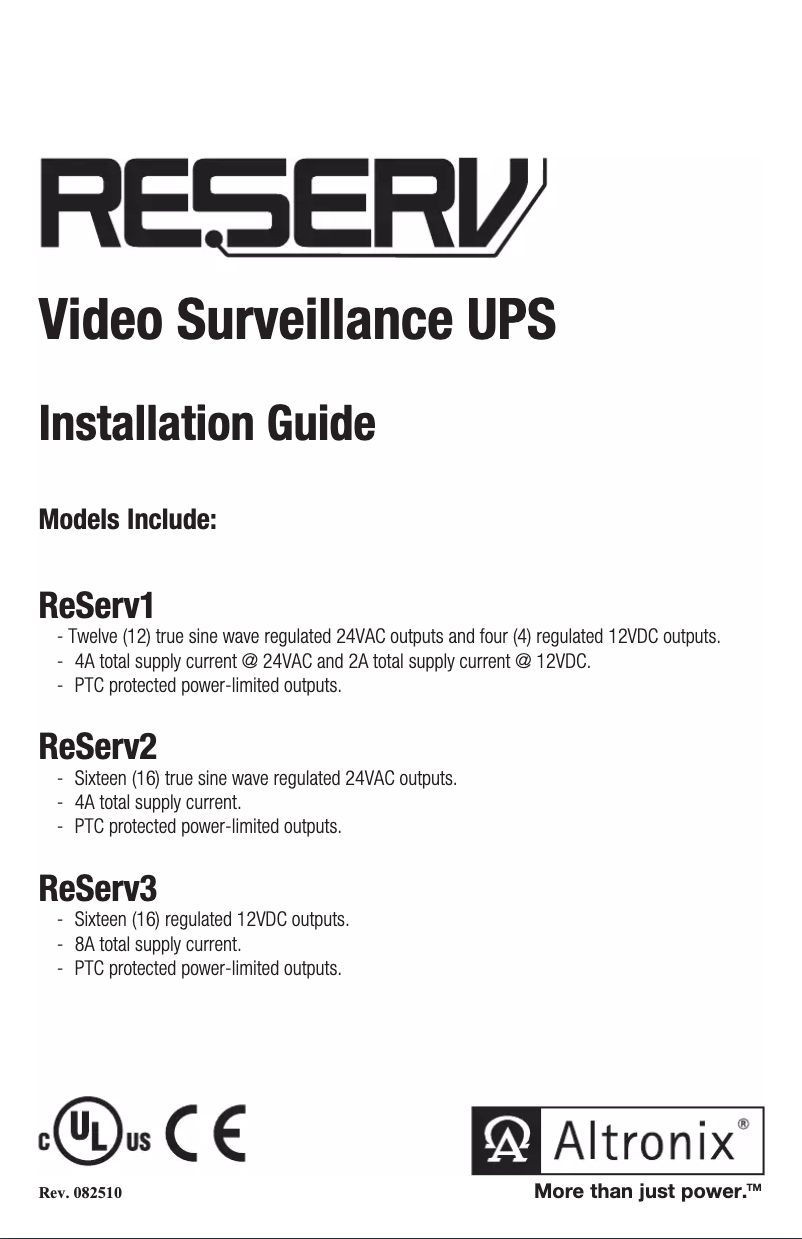 Page 1 of the manual User Manual Altronix ReServ2