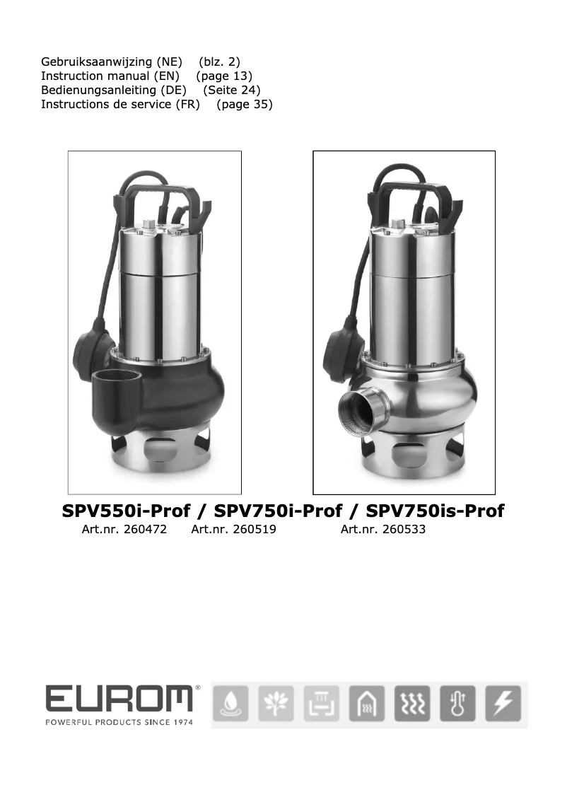 First page image of the manual for SPV550i prof