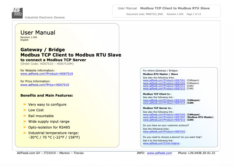 First page image of the manual for HD67510