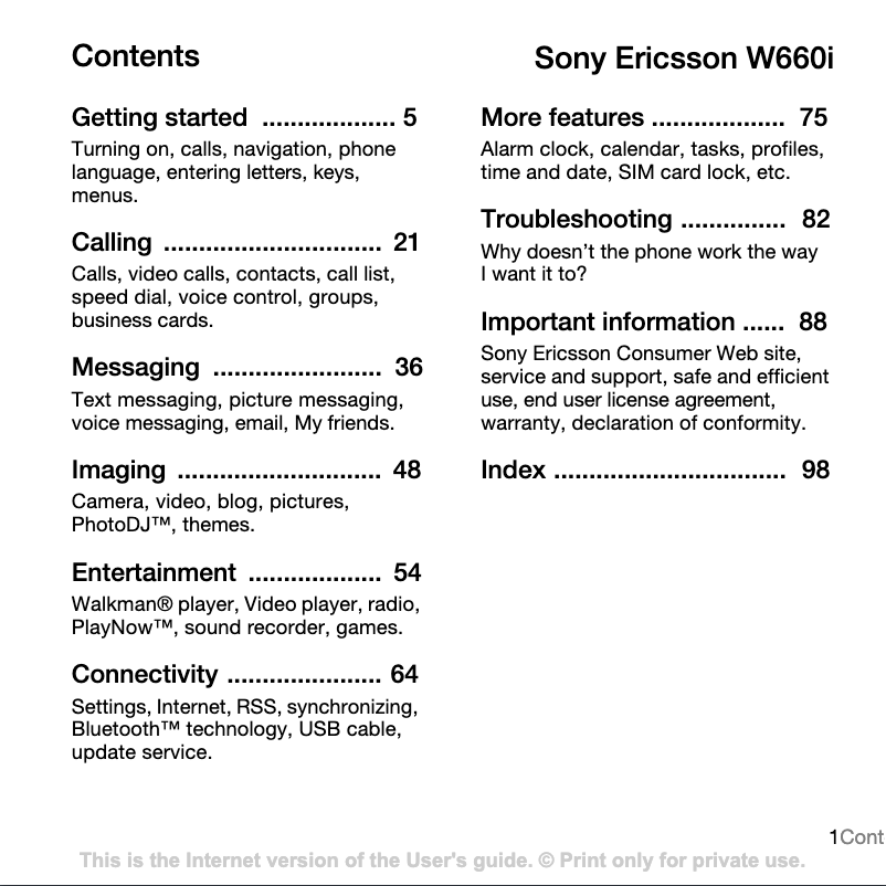 First page image of the manual for Ericsson W660i