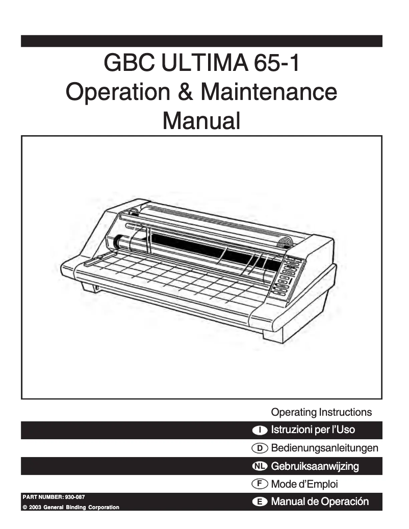 First page image of the manual for Ultima 65-1