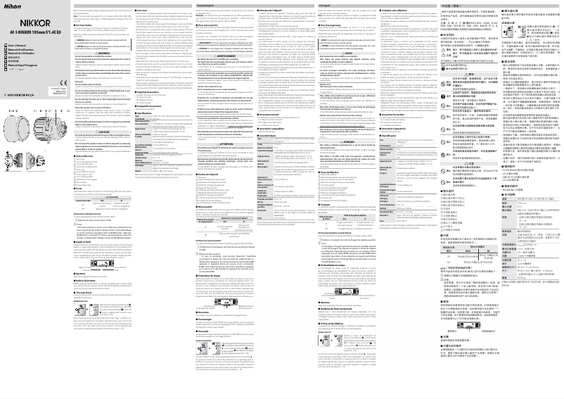 Page 1 of the manual User Manual Nikon Nikkor AF-S 105mm f/1.4E ED