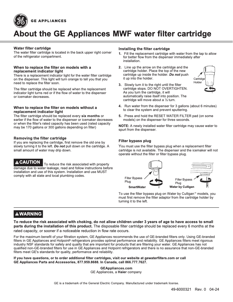 Page 1 of the manual User Manual GE MWF