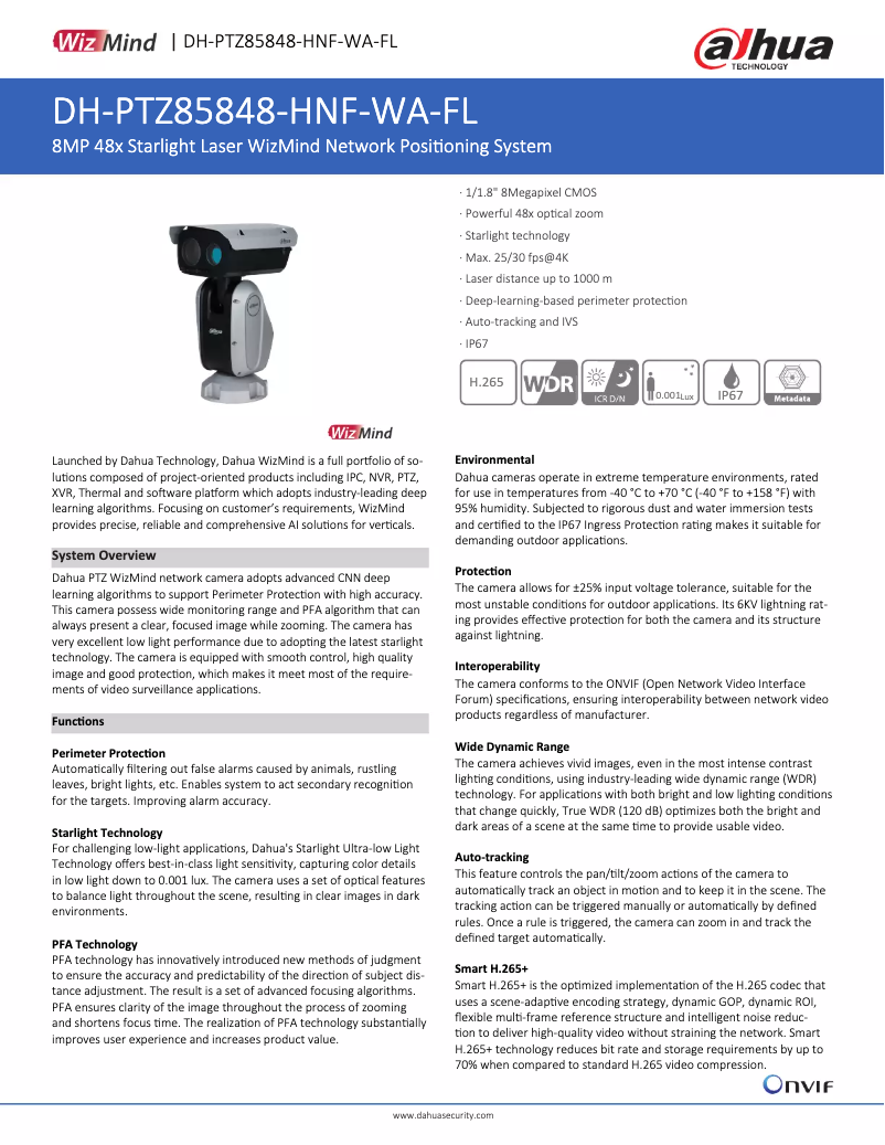 Page 1 of the manual Technical Sheet Dahua Technology PTZ85848-HNF-WA-FL
