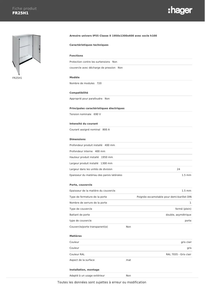 First page image of the manual for FR25H1