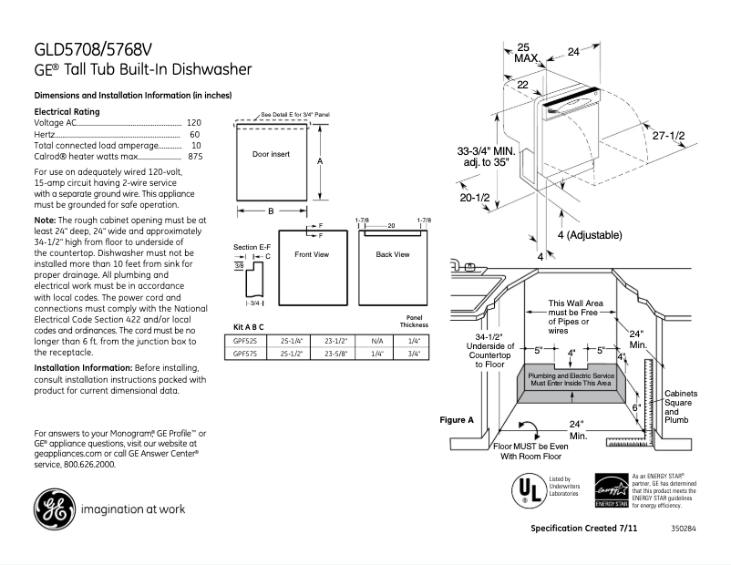 Page 1 of the manual Technical Sheet GE GLD5768VSS