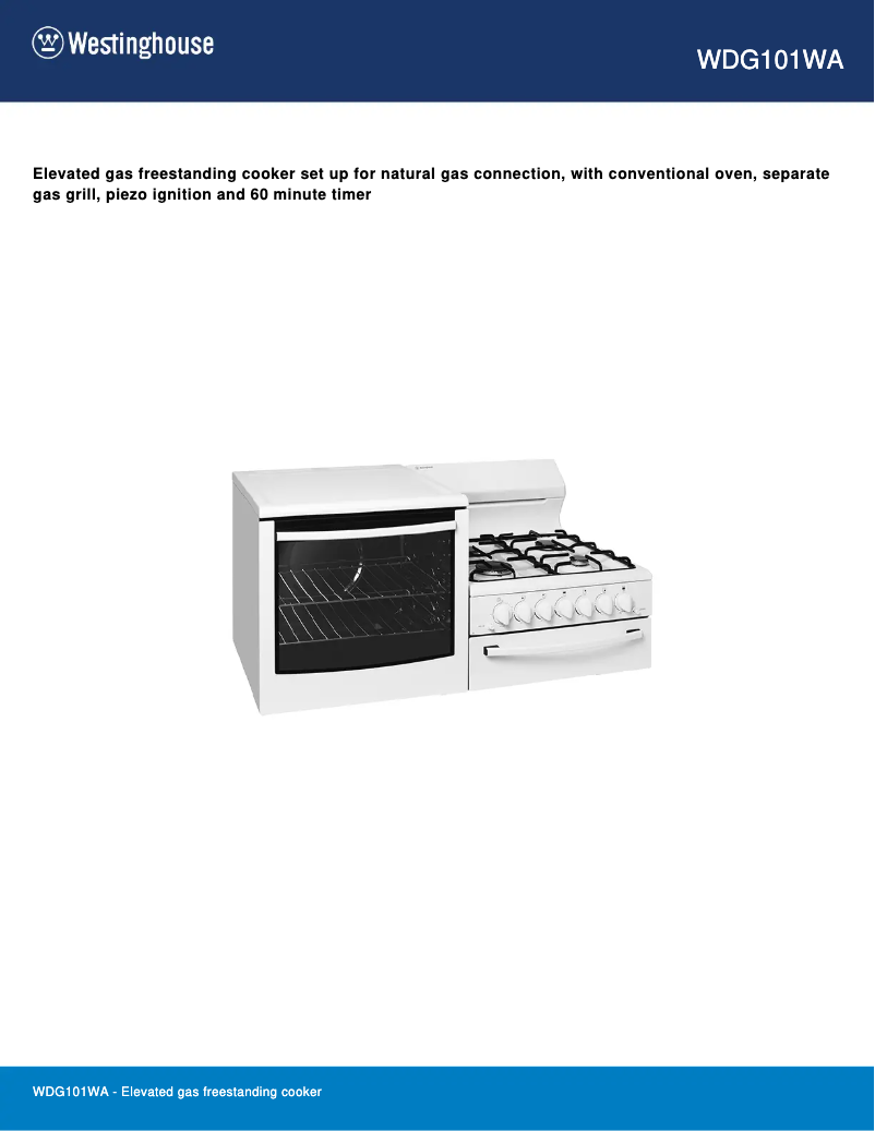 Page 1 of the manual Technical Sheet Westinghouse WDG101WA