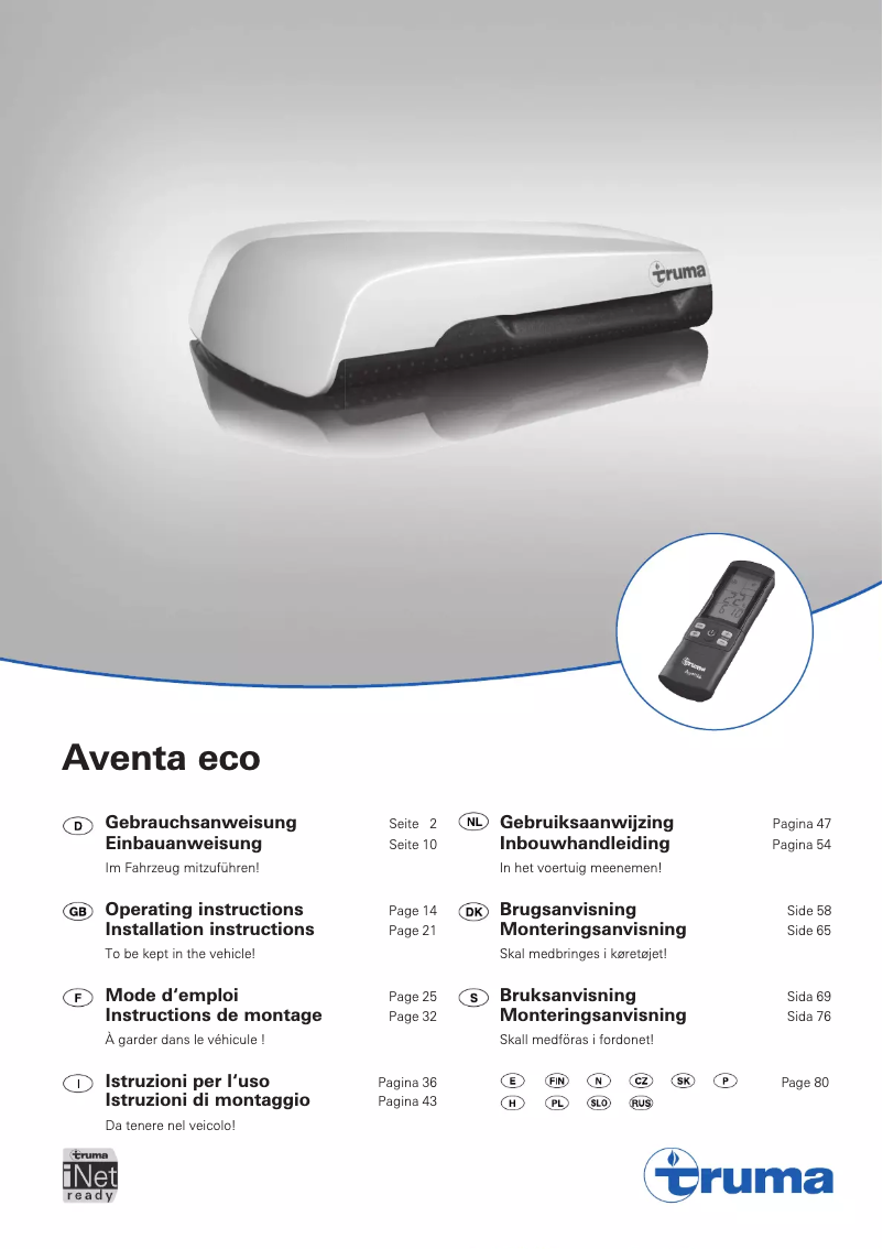 First page image of the manual for Aventa eco