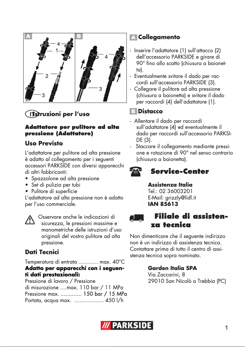 First page image of the manual for IAN 85613
