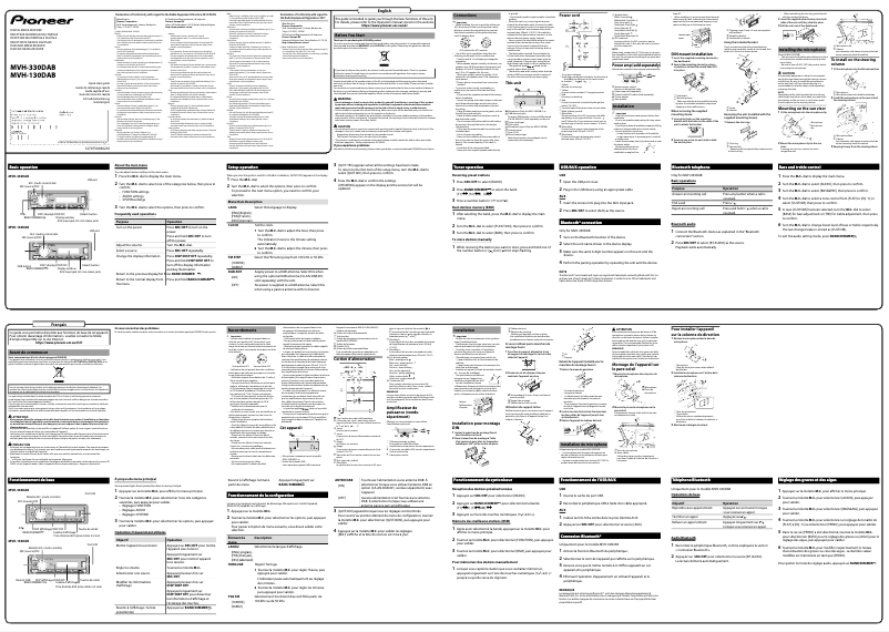 Page 1 of the manual Quick Start Guide Pioneer MVH-330DAB