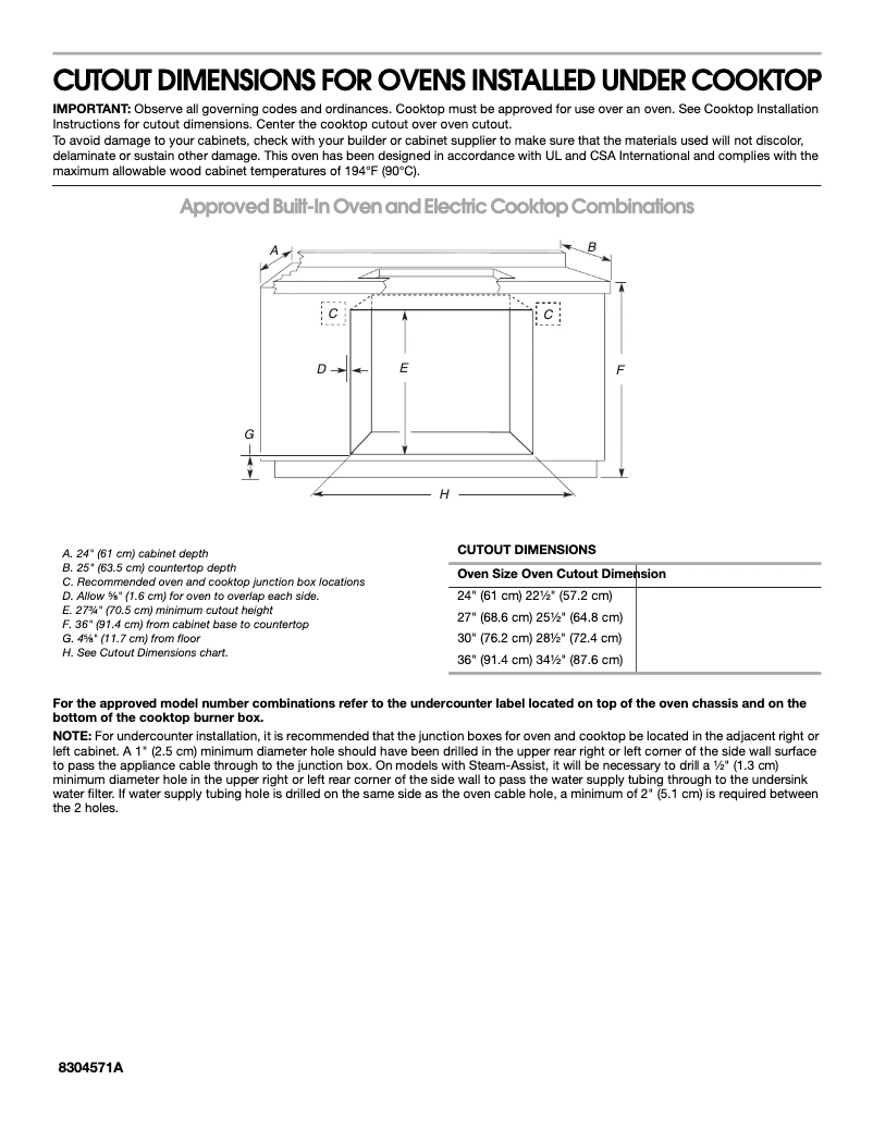 Page 1 of the manual Technical Drawing Whirlpool W3CG3014XB