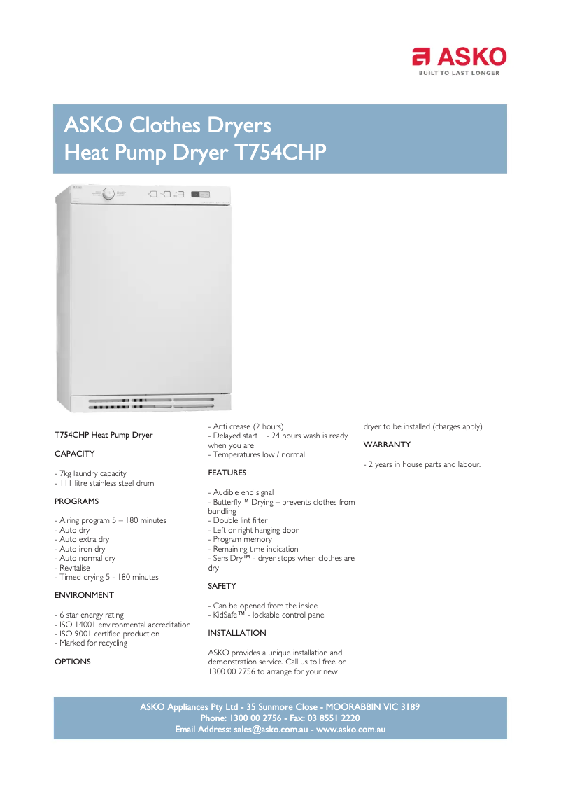 First page image of the manual for T754CHP