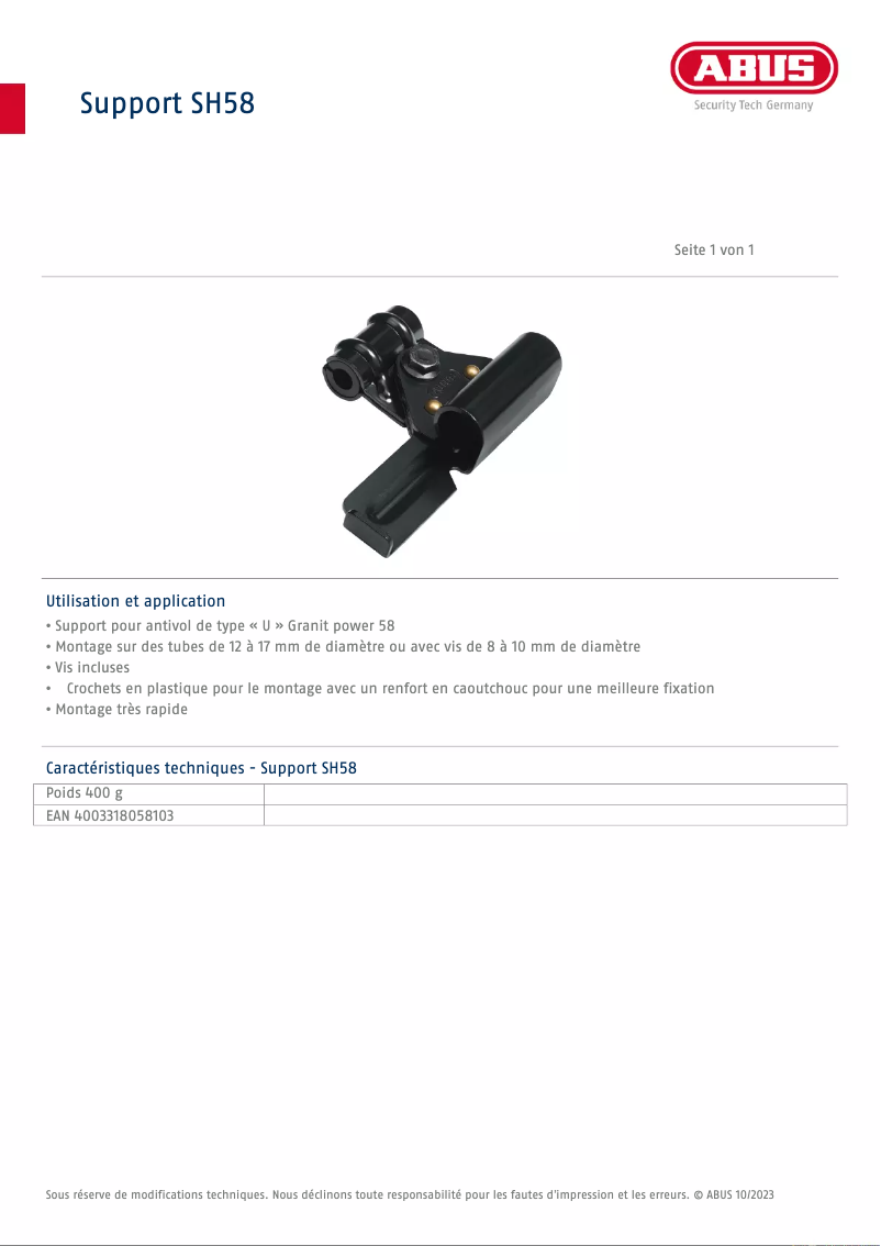 First page image of the manual for SH58