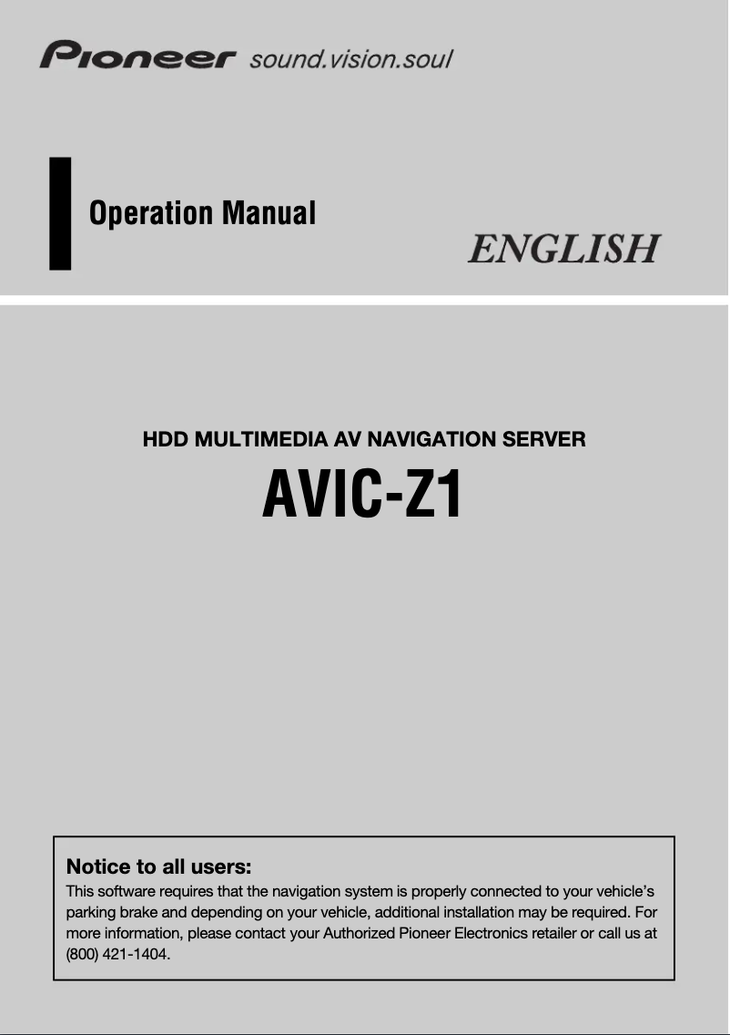 Page 1 of the manual User Manual Pioneer AVIC-Z1