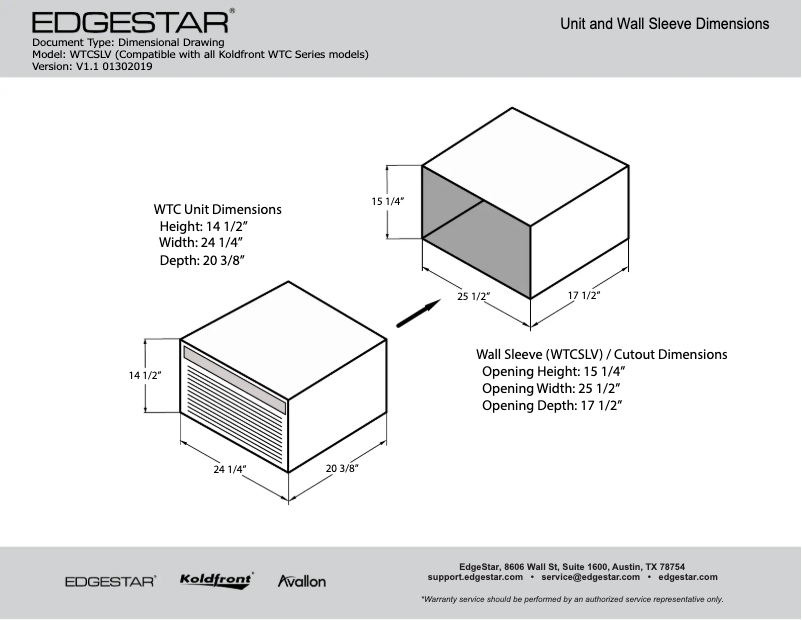 Page 1 of the manual Technical Sheet Koldfront WTC10001W