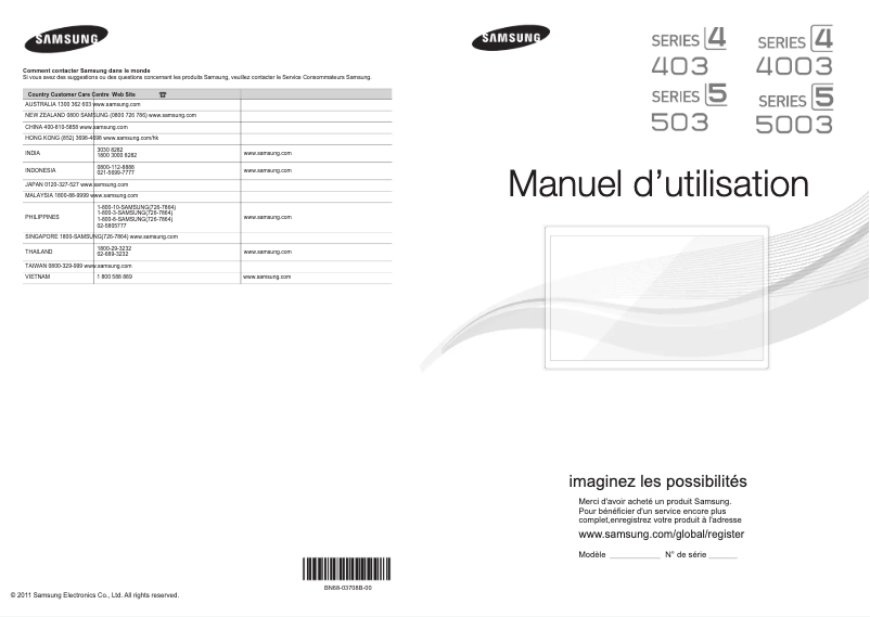 First page image of the manual for UA32D4003B