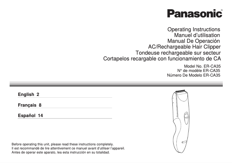 Page 1 of the manual User Manual Panasonic ER-CA35-K