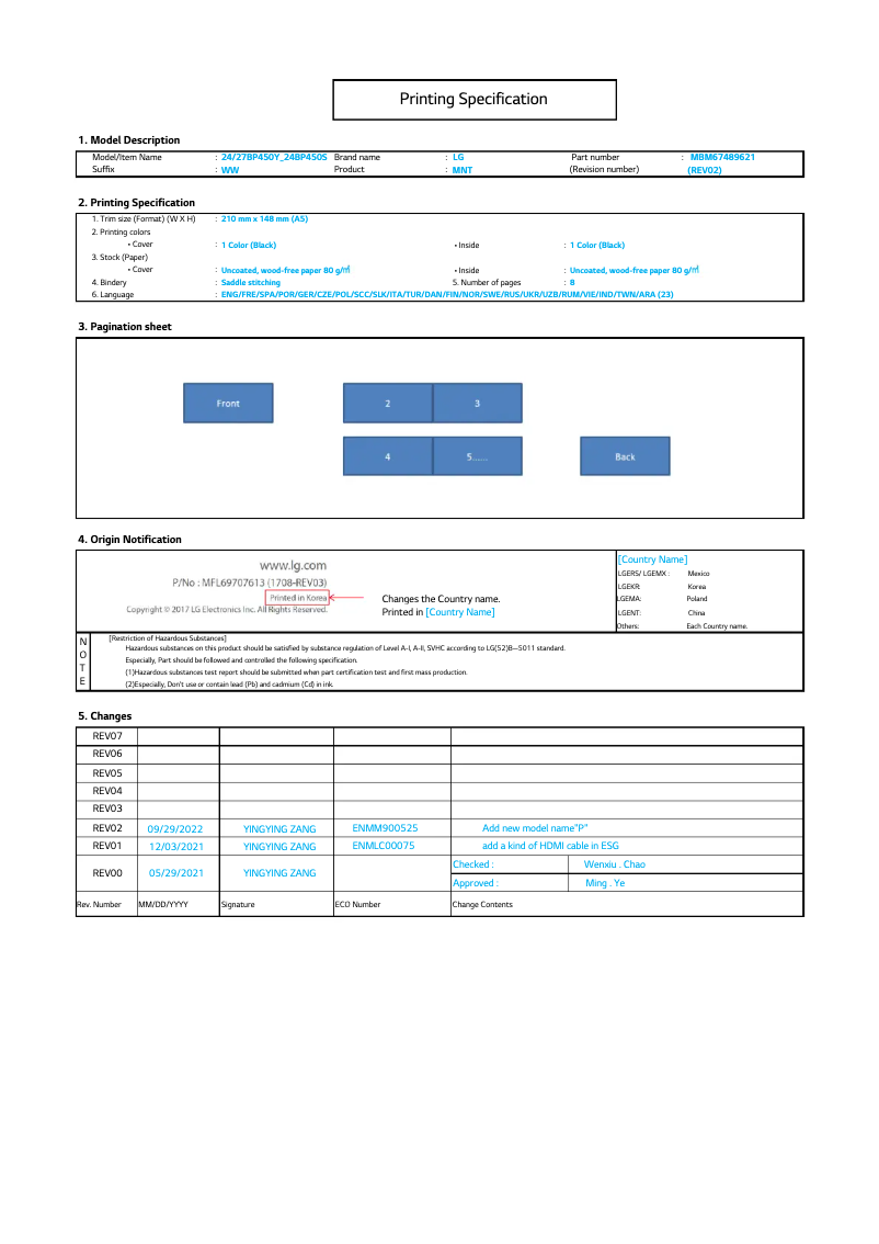 First page image of the manual for 24BP450Y