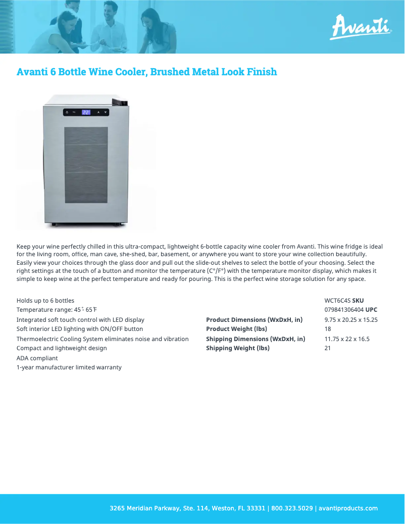 Page 1 of the manual Technical Sheet Avanti WCT6C4S