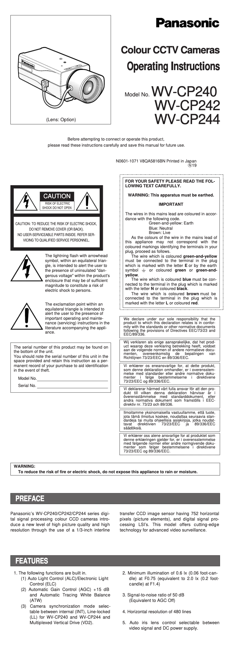 First page image of the manual for WV-CP240