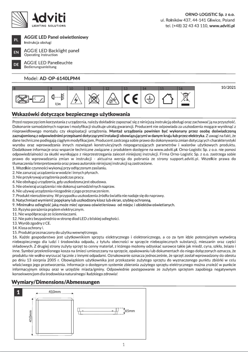 Page 1 of the manual User Manual Adviti AD-OP-6140LPM4