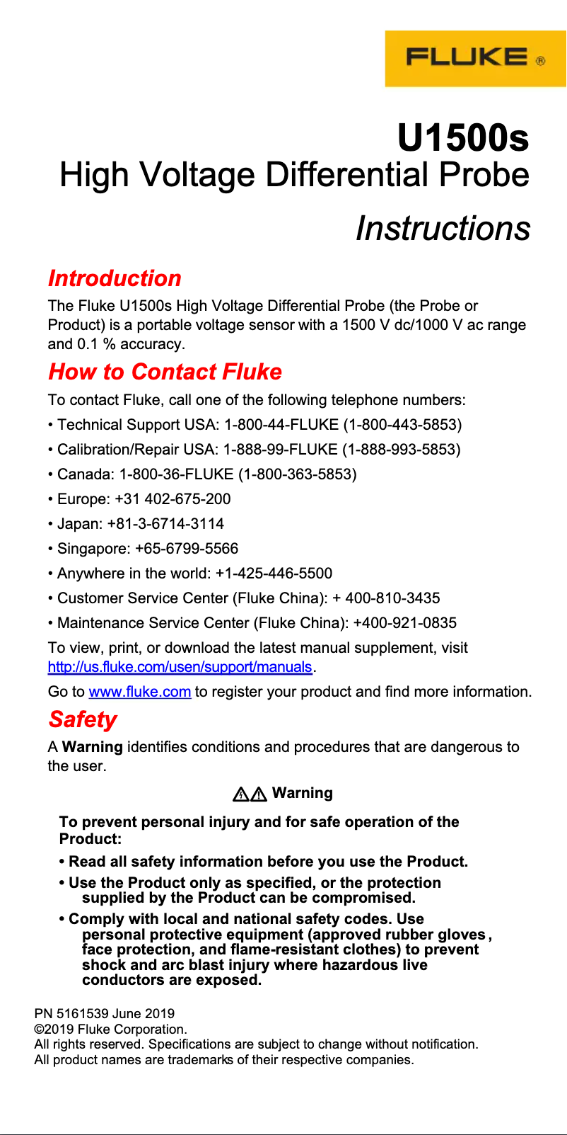 Page 1 of the manual User Manual Fluke U1500s