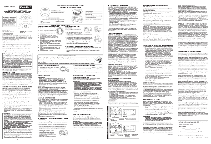 Page 1 of the manual User Manual First Alert 0827B