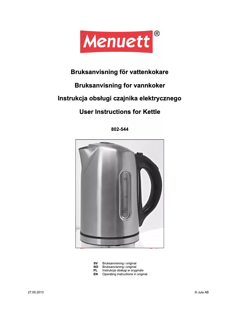 Page 1 of the manual User Manual Menuett 802-544