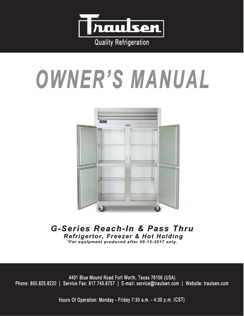 Page 1 of the manual User Manual Traulsen G21001-032