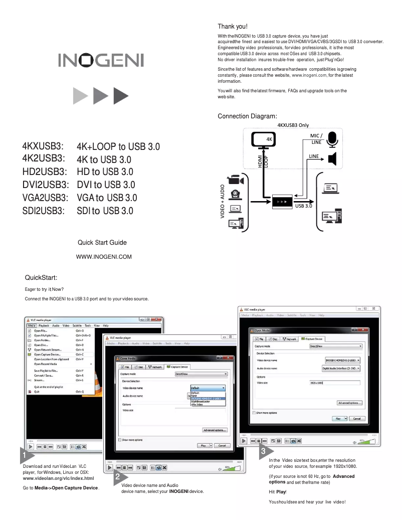 Page 1 of the manual Quick Start Guide INOGENI HD2USB3