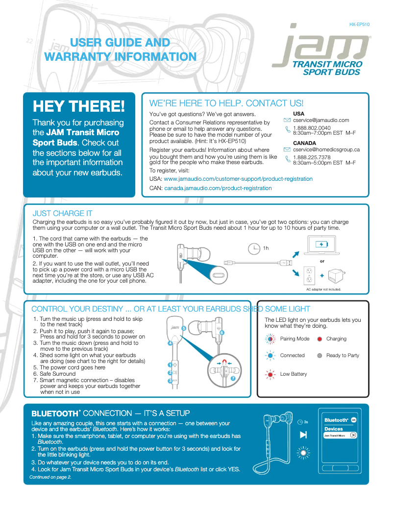 First page image of the manual for Micro Buds HX-EP510