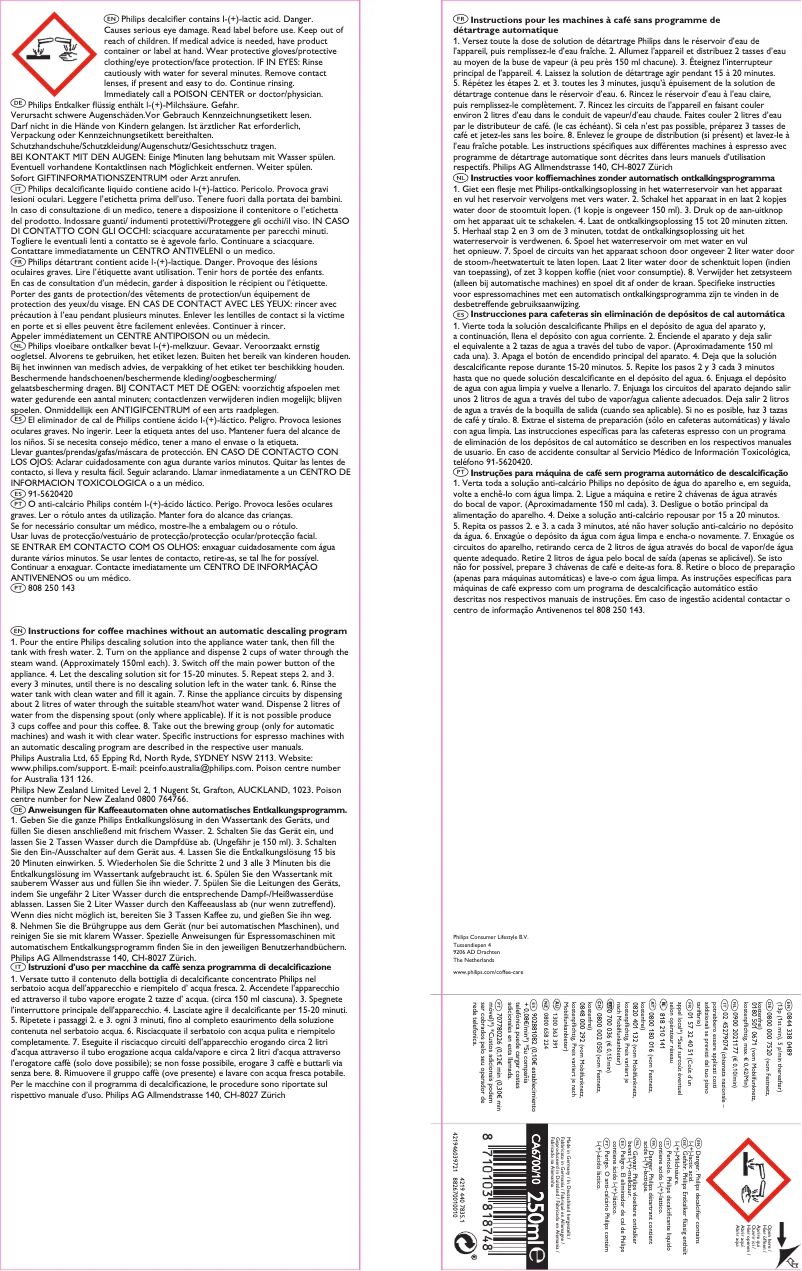 Page 1 of the manual User Manual Philips CA6700