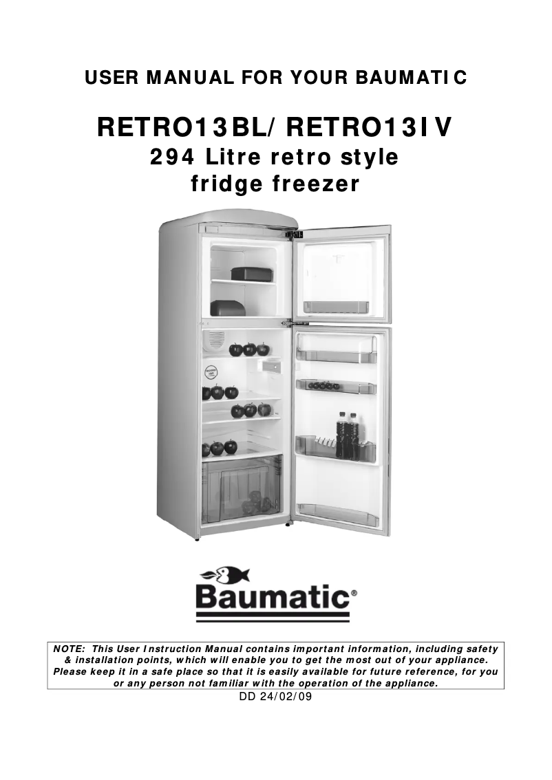 Page 1 of the manual User Manual Baumatic RETRO13BL