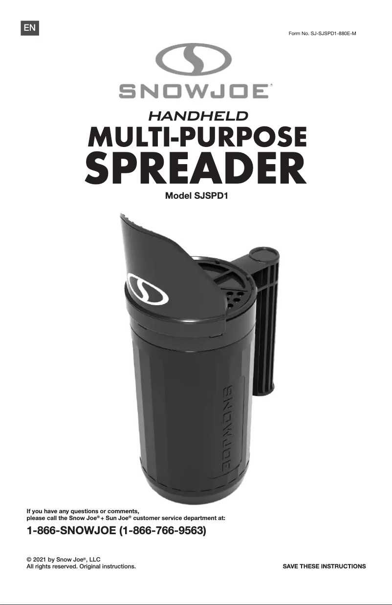 Page 1 of the manual User Manual Snow Joe SJSPD1