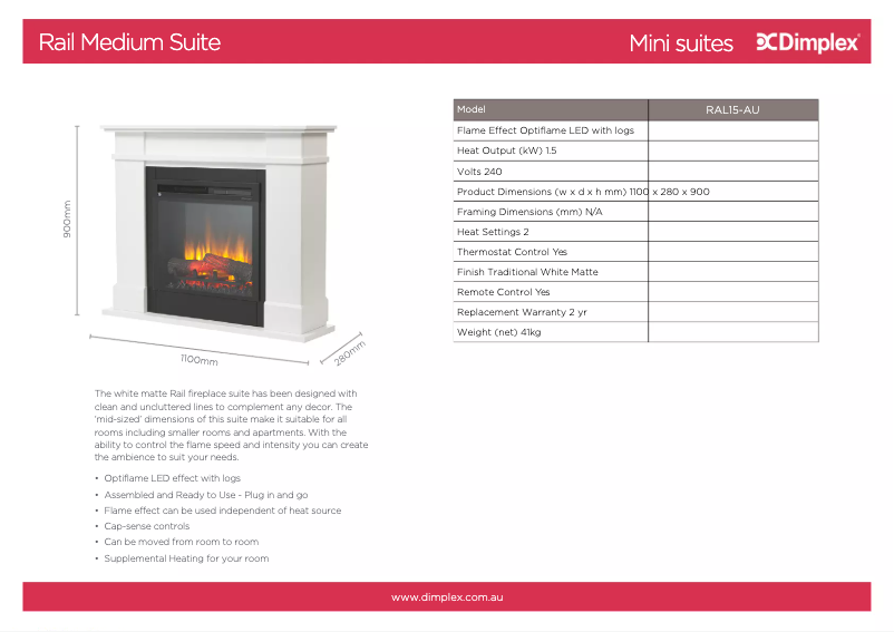 Page 1 of the manual Technical Sheet Dimplex Rail Suite RAL15-AU