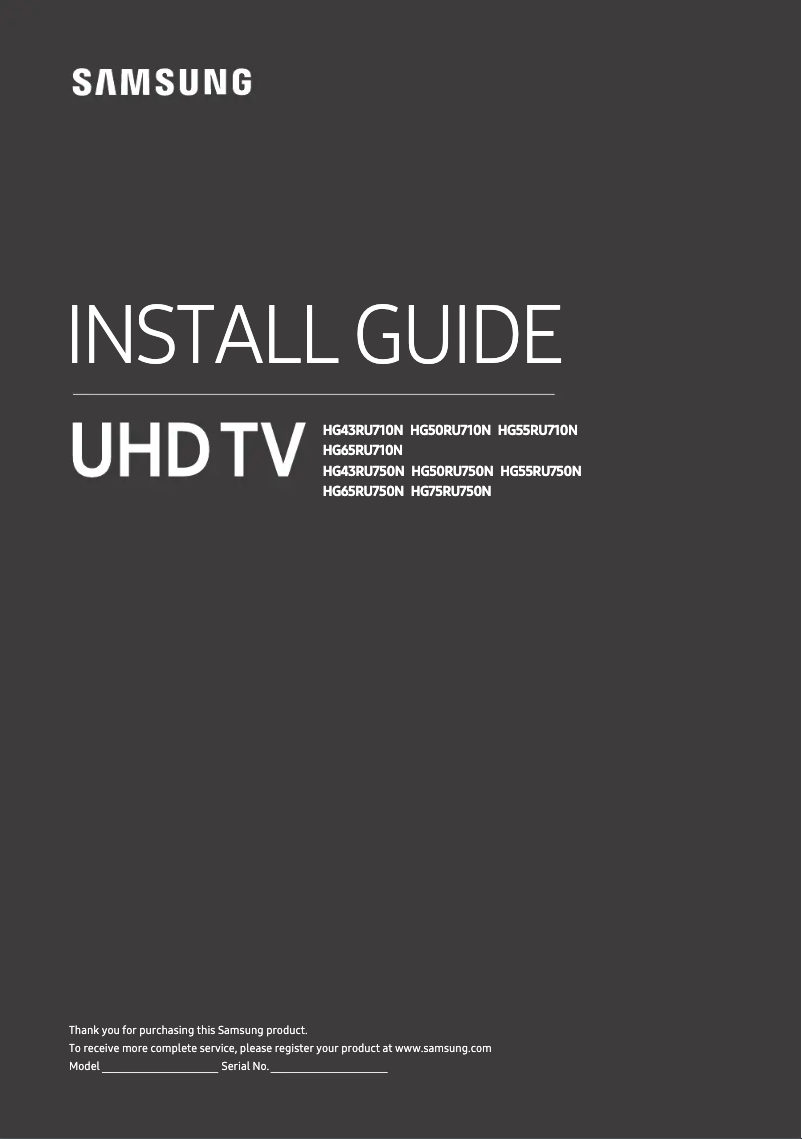 Page 1 of the manual Installation Guide Samsung HG55RU750NF