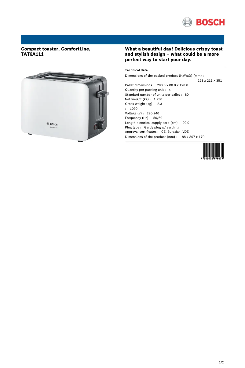 First page image of the manual for ComfortLine TAT6A111