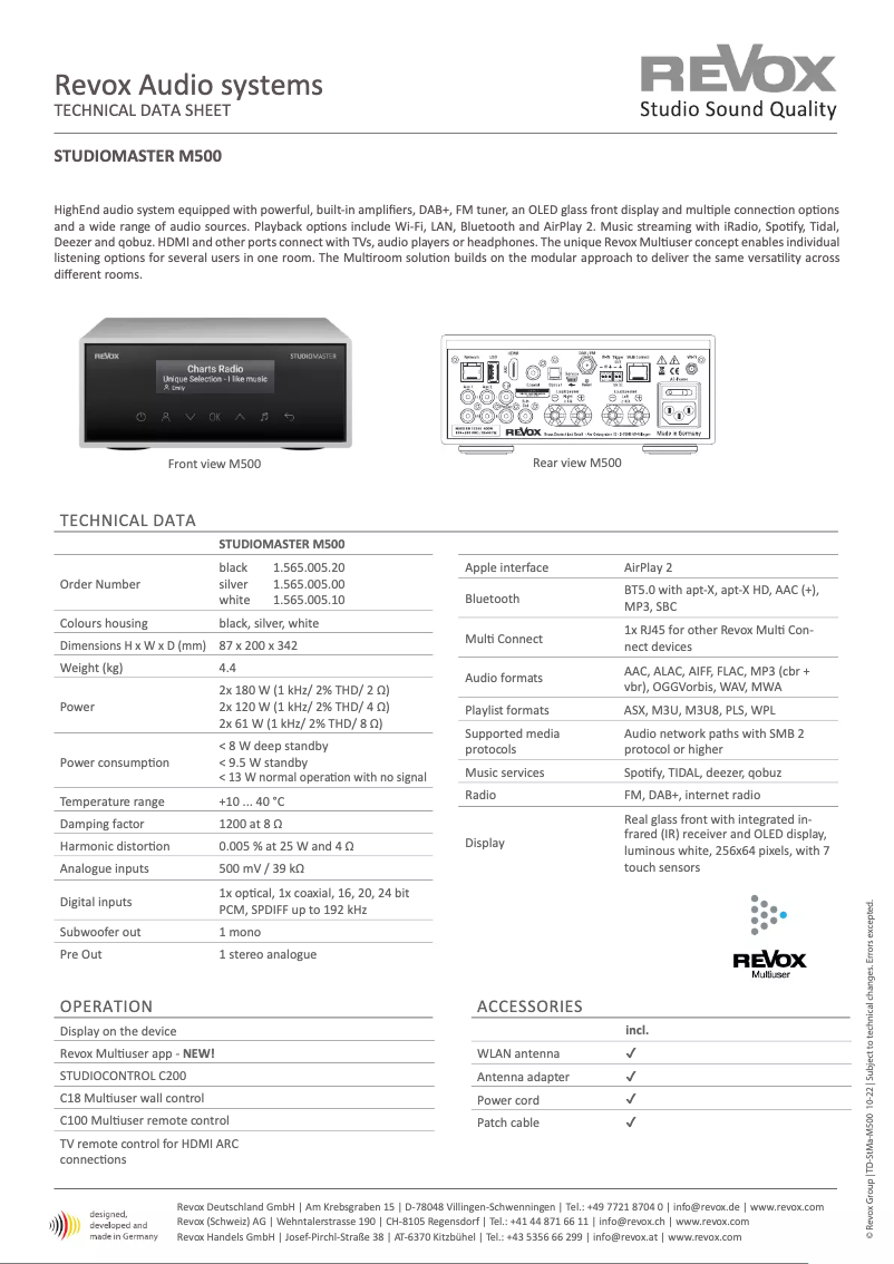 First page image of the manual for Studiomaster M500